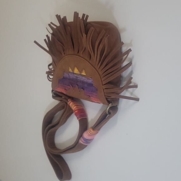 O'NEILL brown Sling Bag/purse with native designs and fringe - Picture 4 of 15